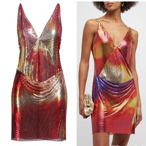 Paco Rabanne Multicolor V-neck Pixel Sheath Mini Dress